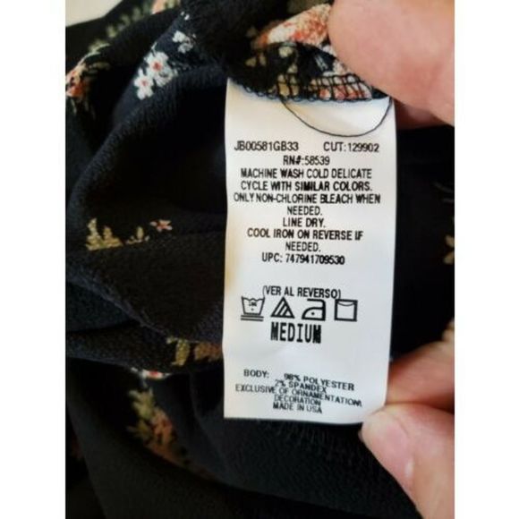 NWT Speechless Black Floral Button Front Long Sleeve Knee Length Dress SZ Medium - Picture 8 of 8